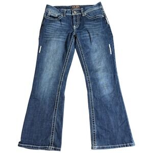 CG Up Cowgirl Up Blue Denim Bootcut Top Stitch Western Jeans Women's 32x29 Metal